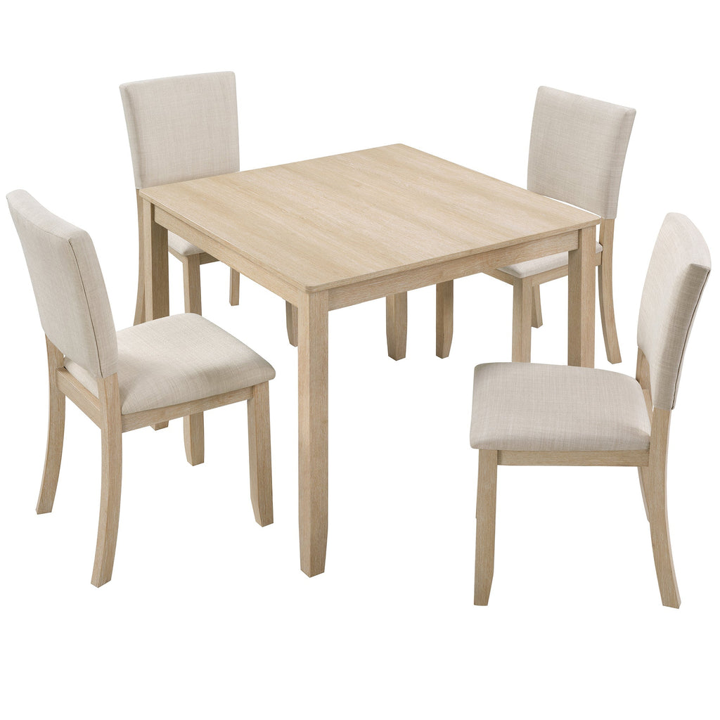 Modern 5-Piece Wooden Dining Table Set for 4 People in Light Oak