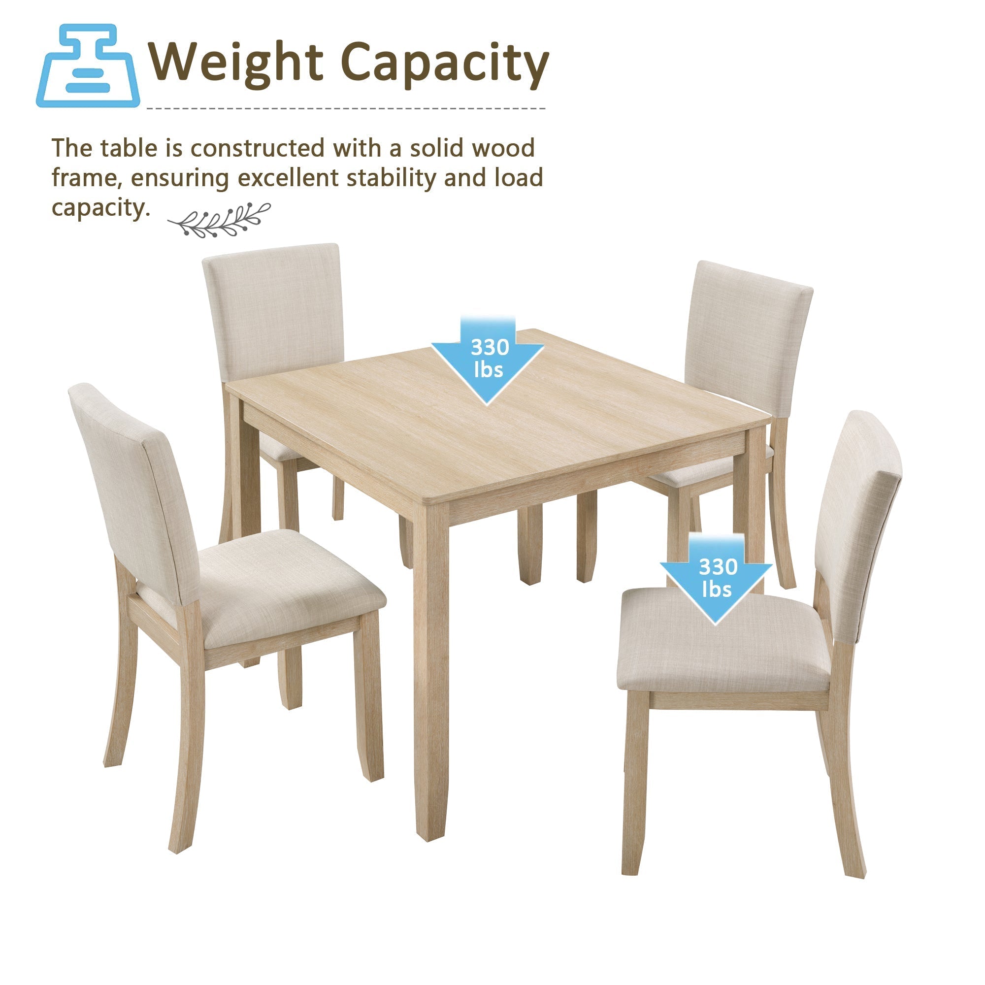 Modern 5-Piece Wooden Dining Table Set for 4 People in Light Oak