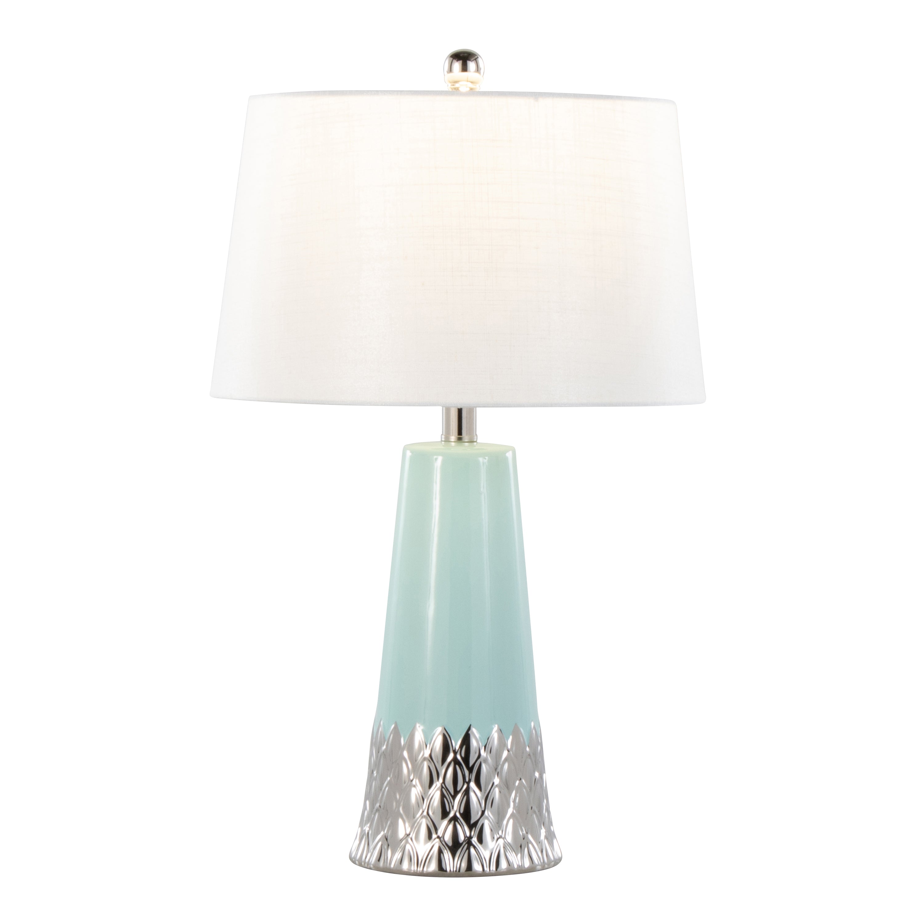 Penelope 22' Contemporary Ceramic Table Lamp with Tiffany Blue & Silver Body