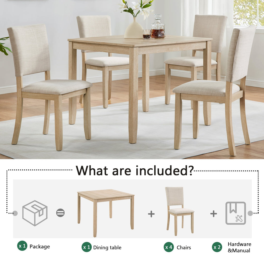 Modern 5-Piece Wooden Dining Table Set for 4 People in Light Oak