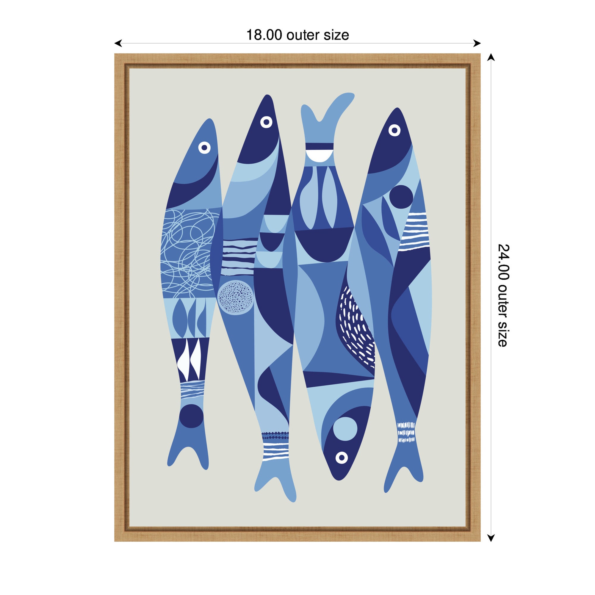 Sylvie Modern Coastal Sardines in Blue Framed Canvas by Rachel Lee