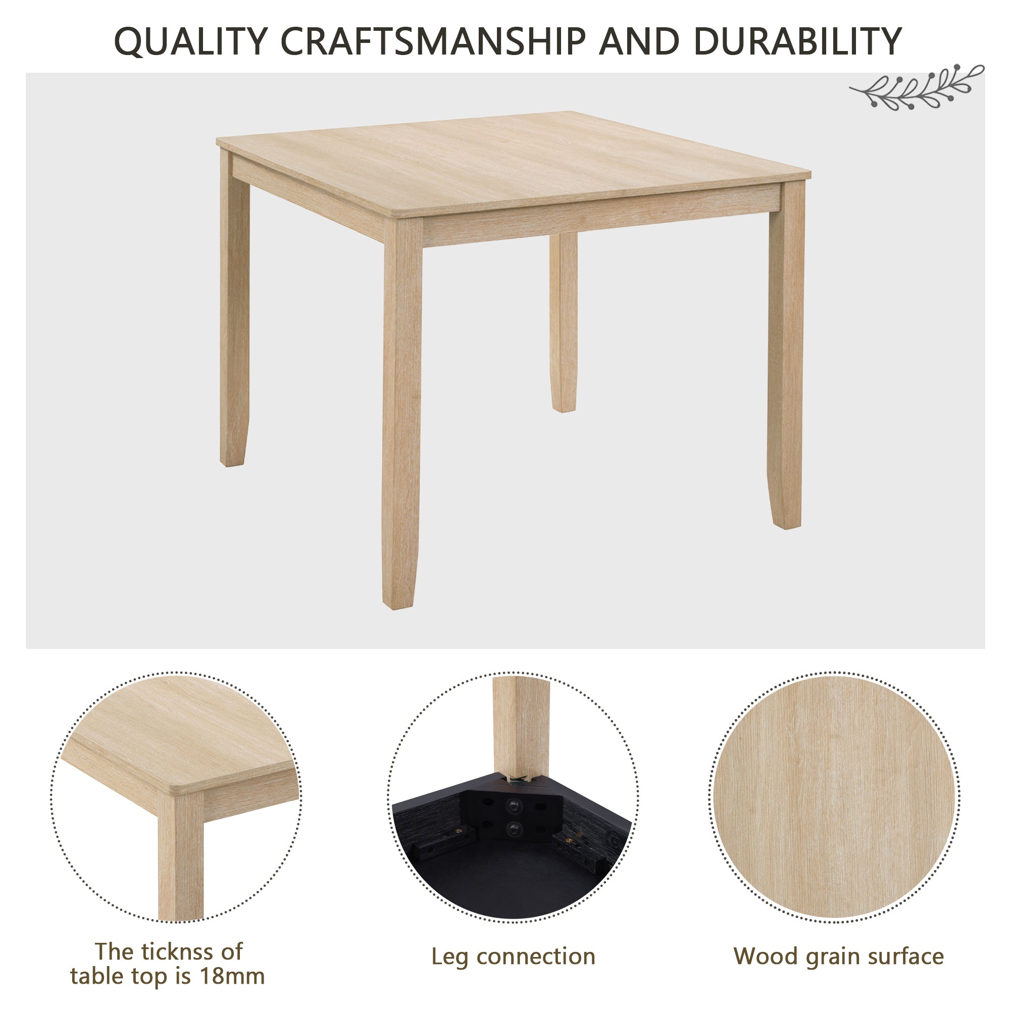 Modern 5-Piece Wooden Dining Table Set for 4 People in Light Oak