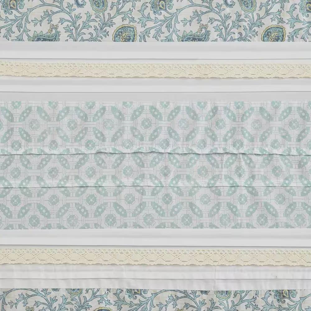 72 x 72-in Cotton Shower Curtain with Teal Blue Grey Cream White Paisley Pattern