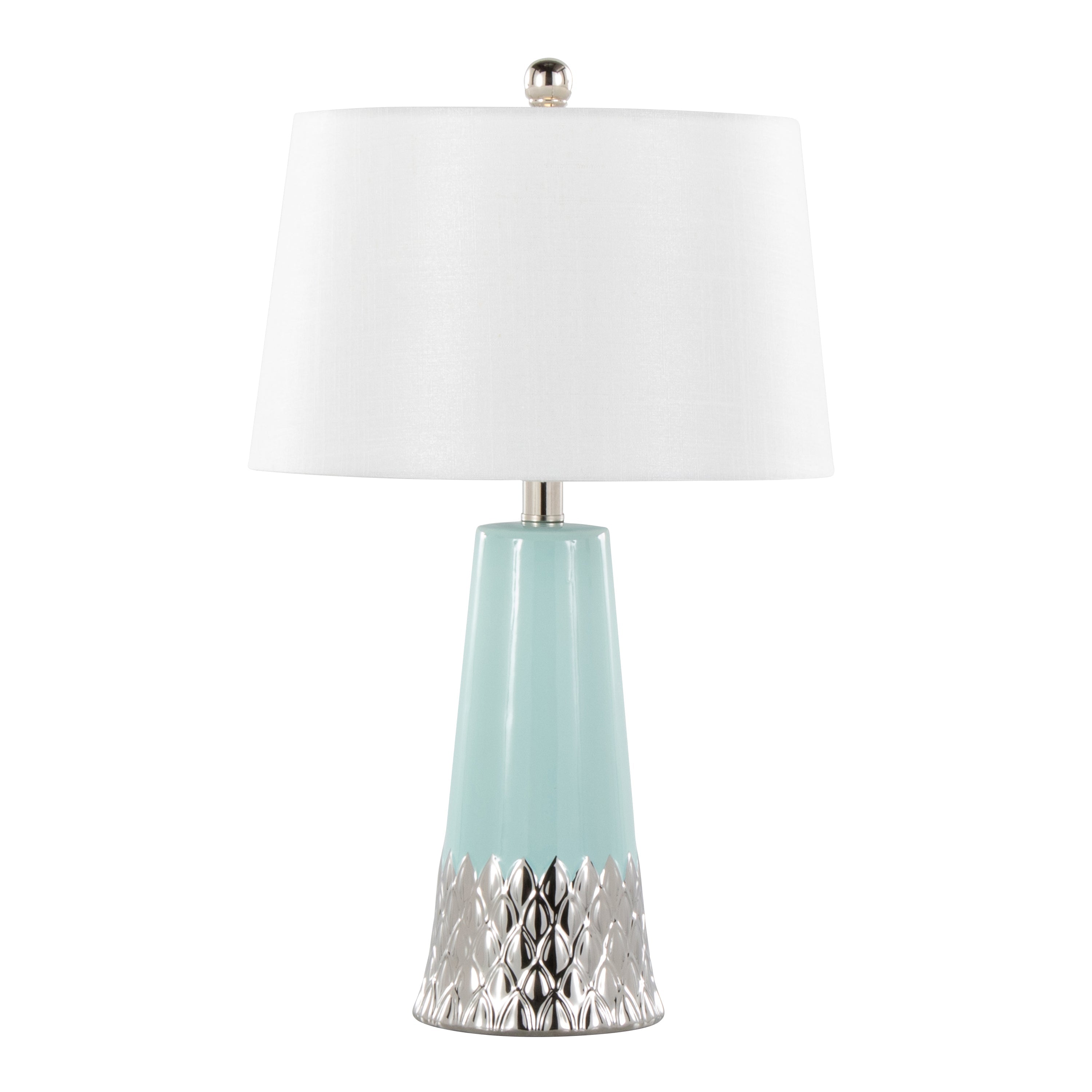 Penelope 22' Contemporary Ceramic Table Lamp with Tiffany Blue & Silver Body