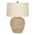 25" Table Lamp with Rattan Base and Linen Drum Shade