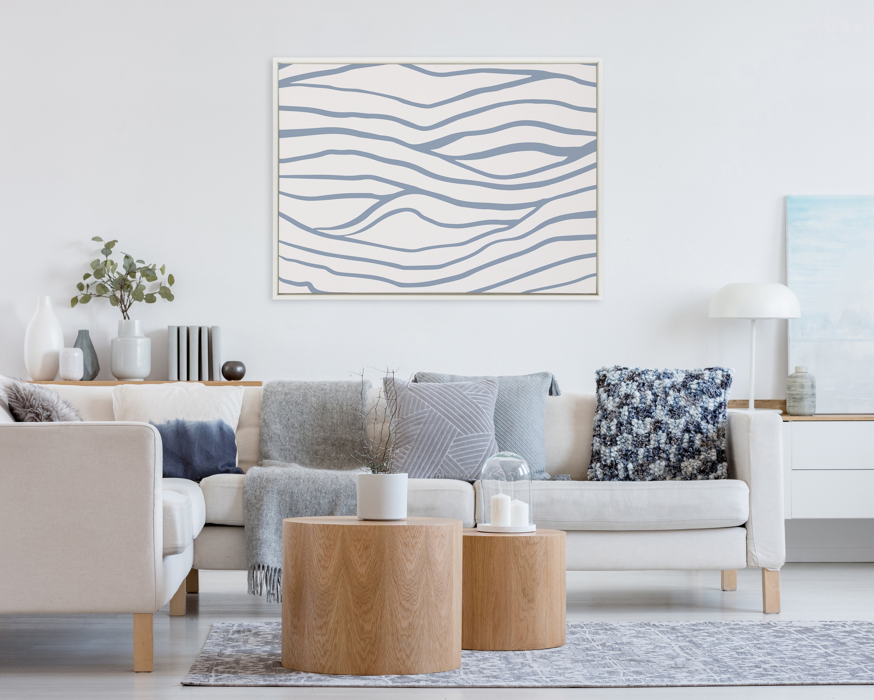 Sylvie Simple Elegant Coastal Waves Framed Canvas by The Creative Bunch Studio