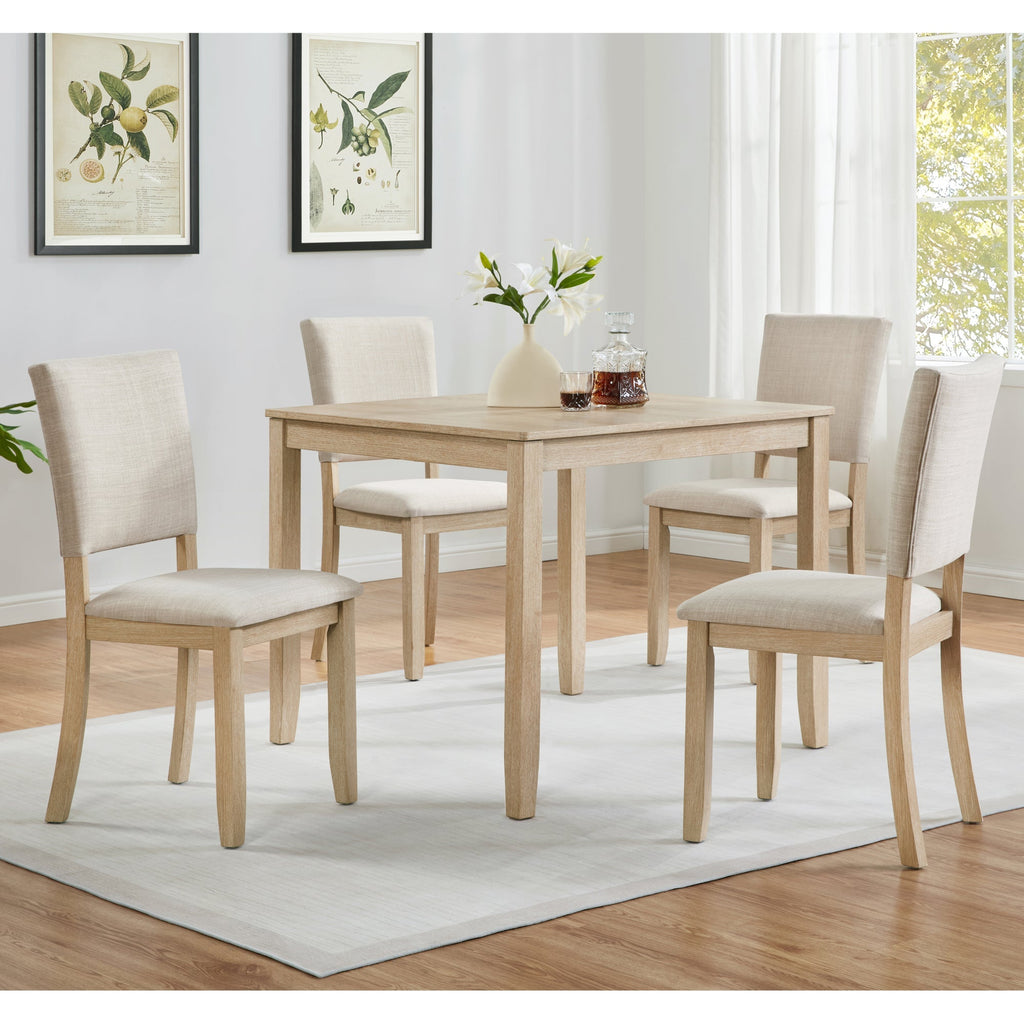 Modern 5-Piece Wooden Dining Table Set for 4 People in Light Oak