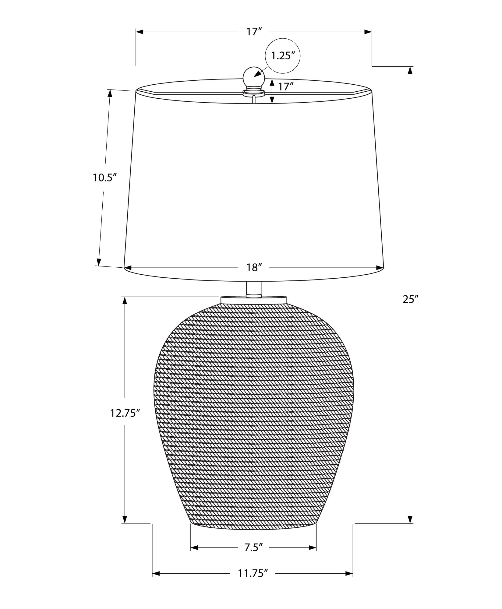 25" Table Lamp with Rattan Base and Linen Drum Shade