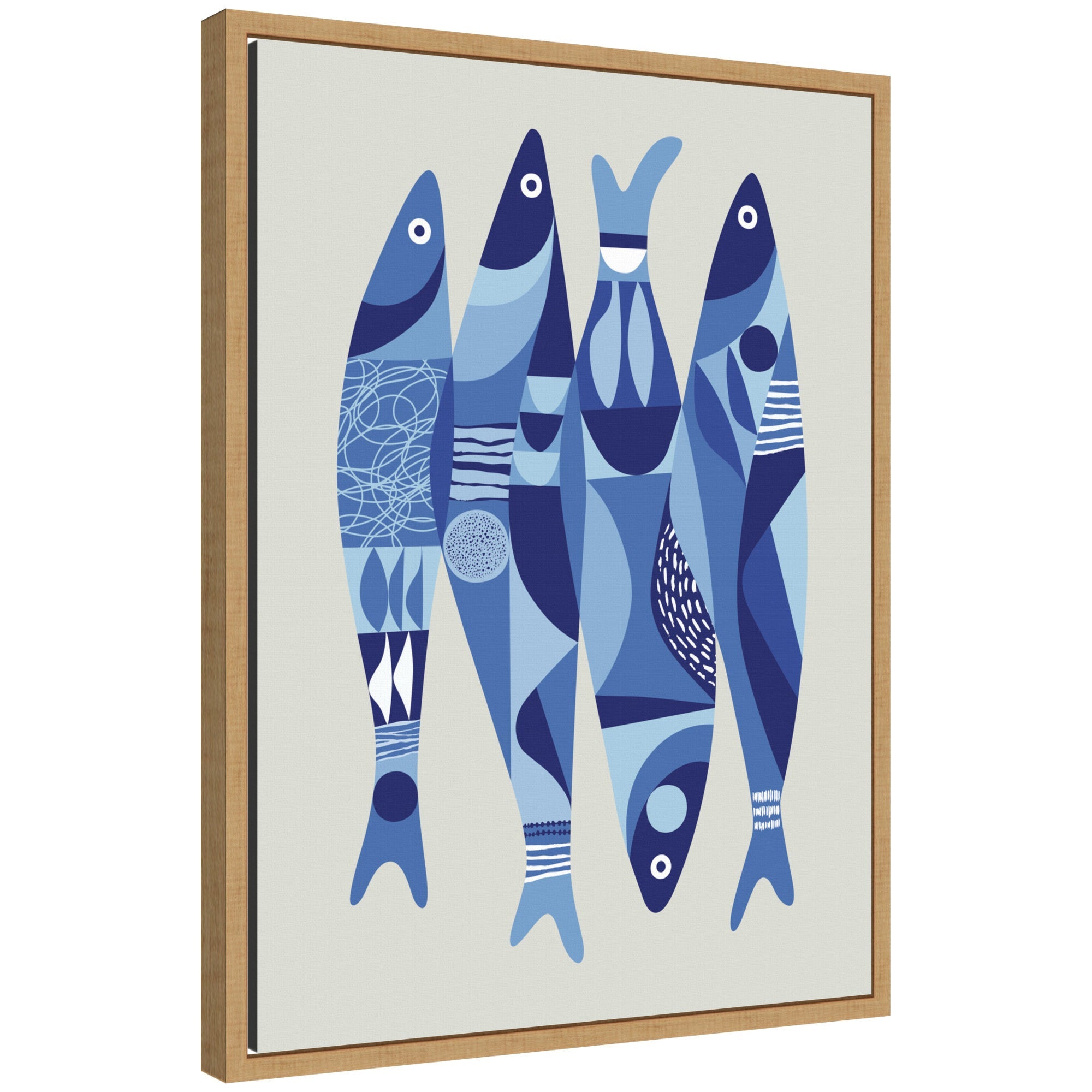 Sylvie Modern Coastal Sardines in Blue Framed Canvas by Rachel Lee