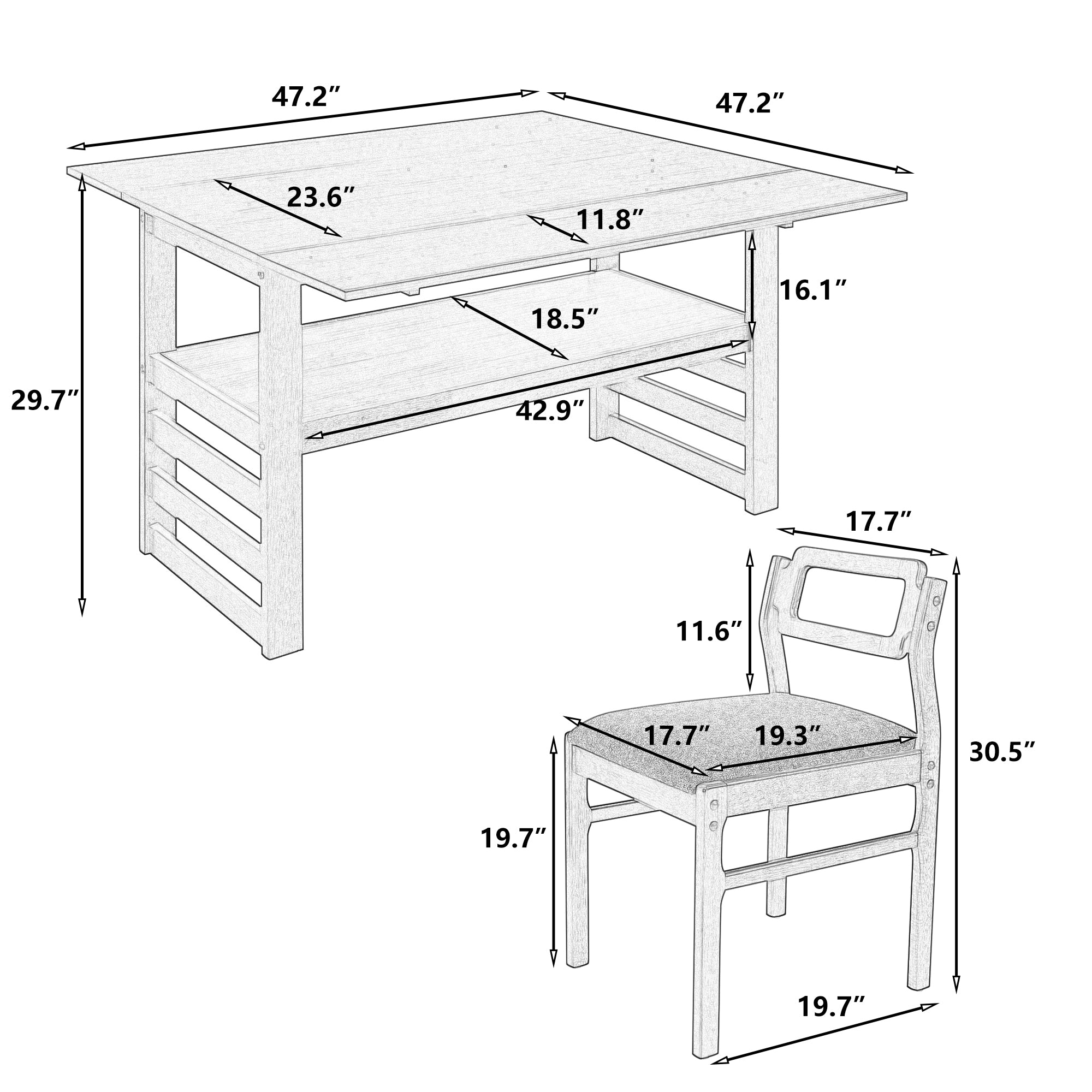 TOPMAX Modern 5-Piece Extendable Wood Dining Table Set