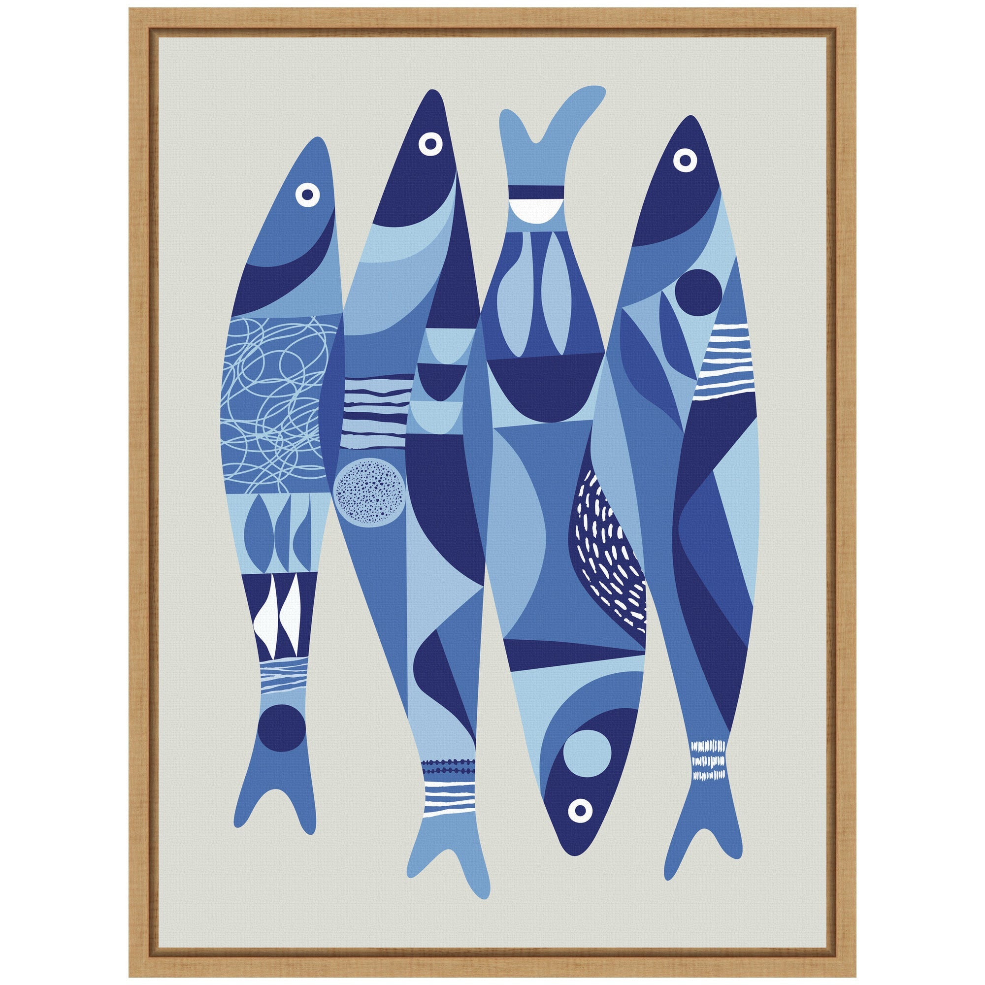 Sylvie Modern Coastal Sardines in Blue Framed Canvas by Rachel Lee