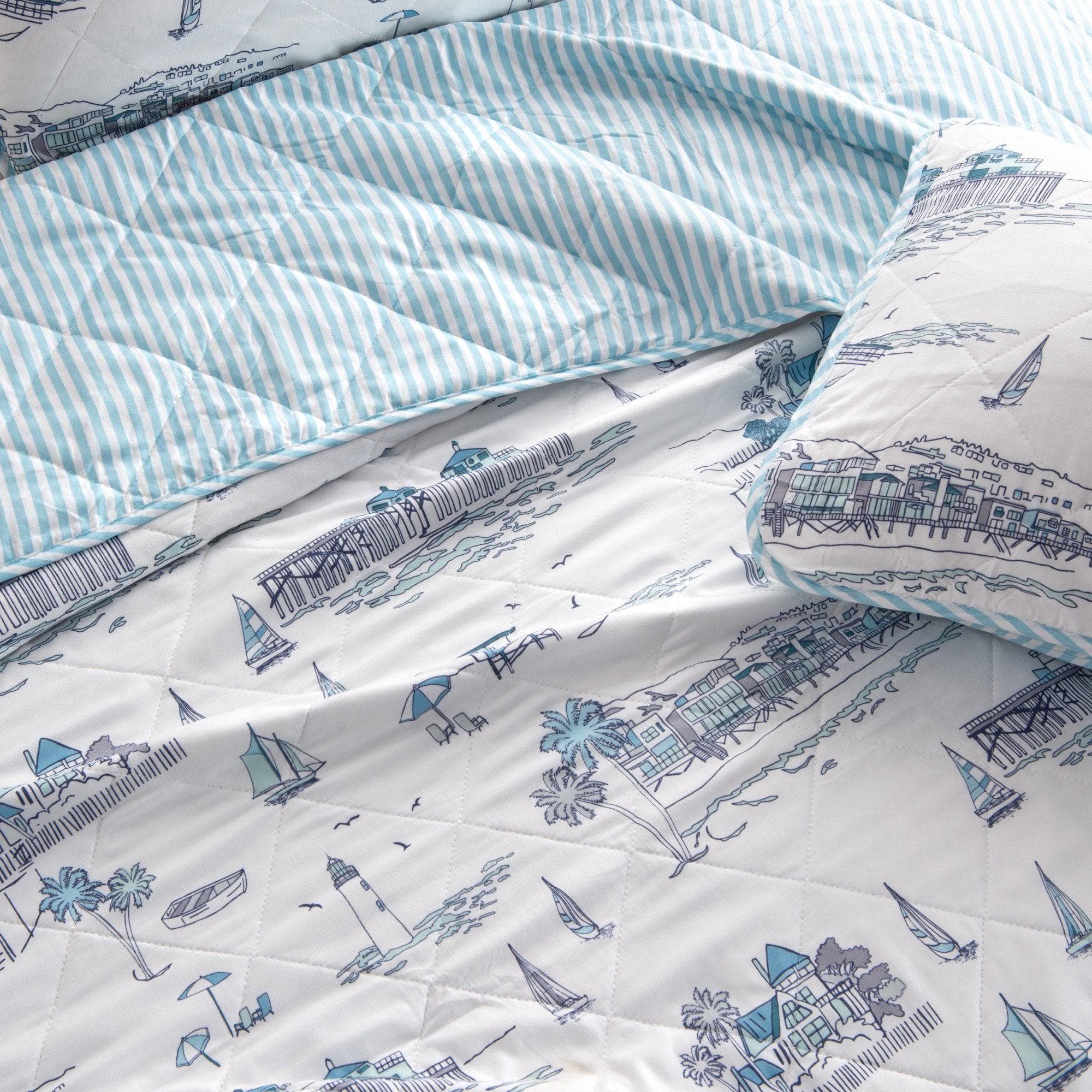 3-Piece Coastal Toile Quilt Set - Cape Elizabeth Collection